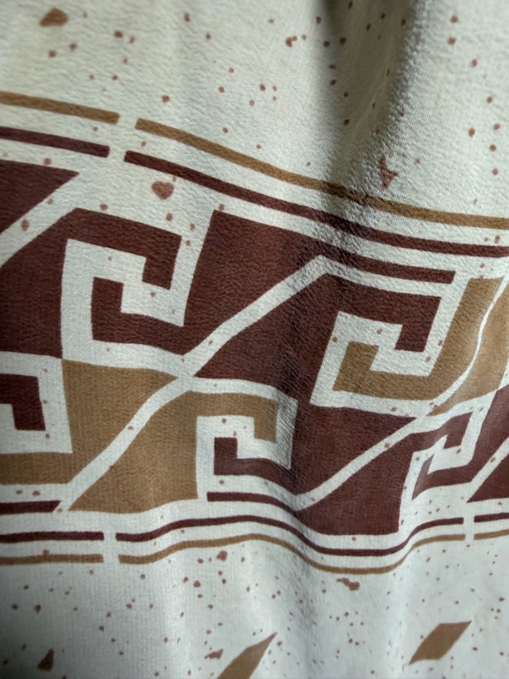 Ellen Tracy Cream & Brown Geometric Short-Sleeve Blouse 100% Silk - Picture 3 of 7